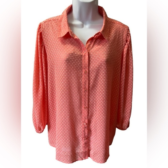 Nanette Lepore Blouse 3/4 Sleeve Buttoned Up Collared Puff Sleeve Size XL - Picture 1 of 6
